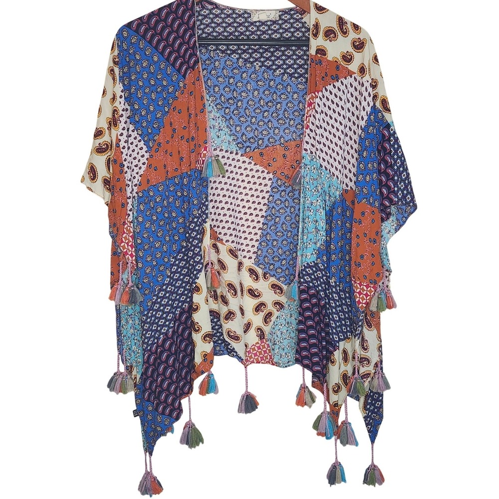 Janice Kimono Women One Size Multicolor Patchwork Paisley Tassel‎ Bohemian